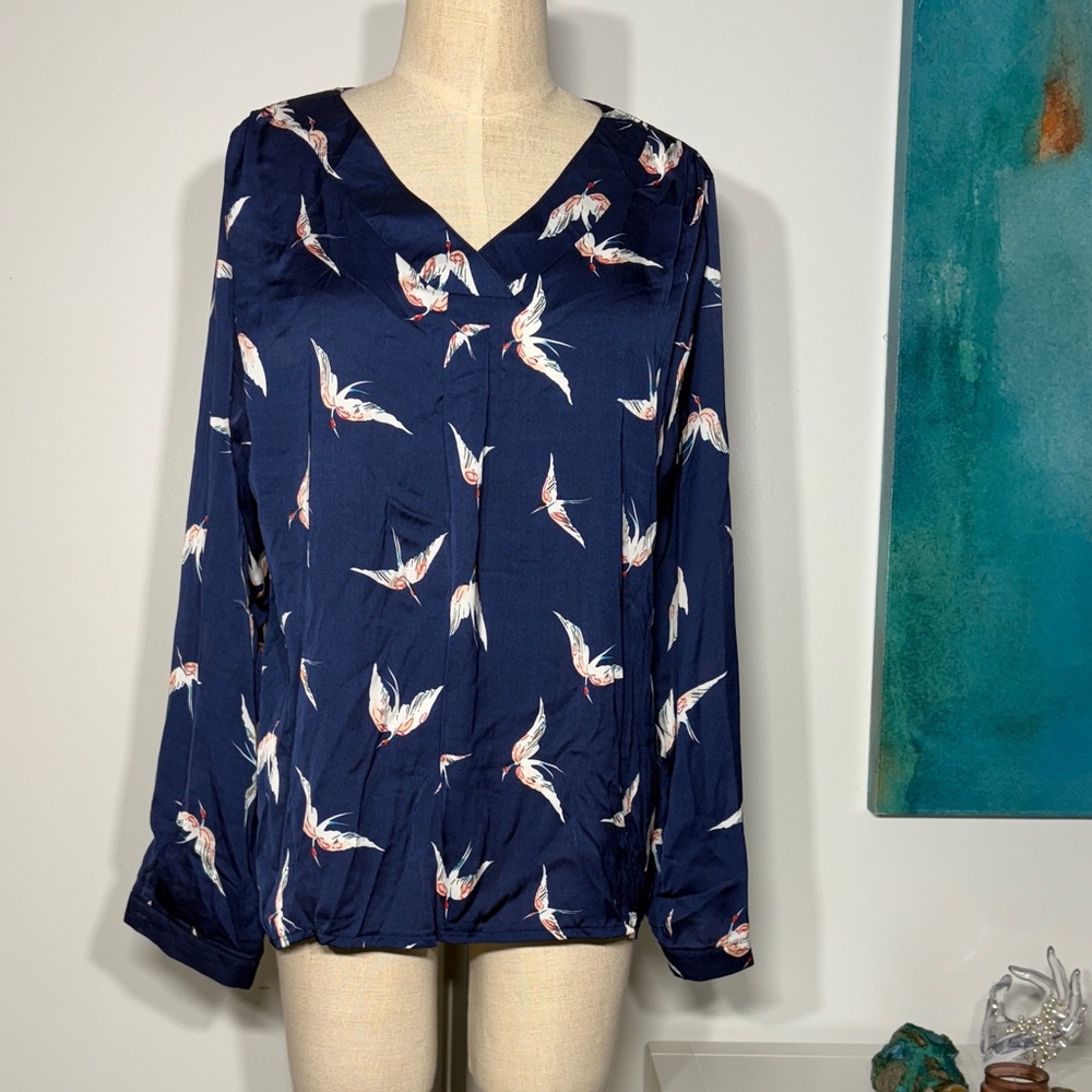 📦 Zeagoo Navy Bird Print Blouse (XL-5)